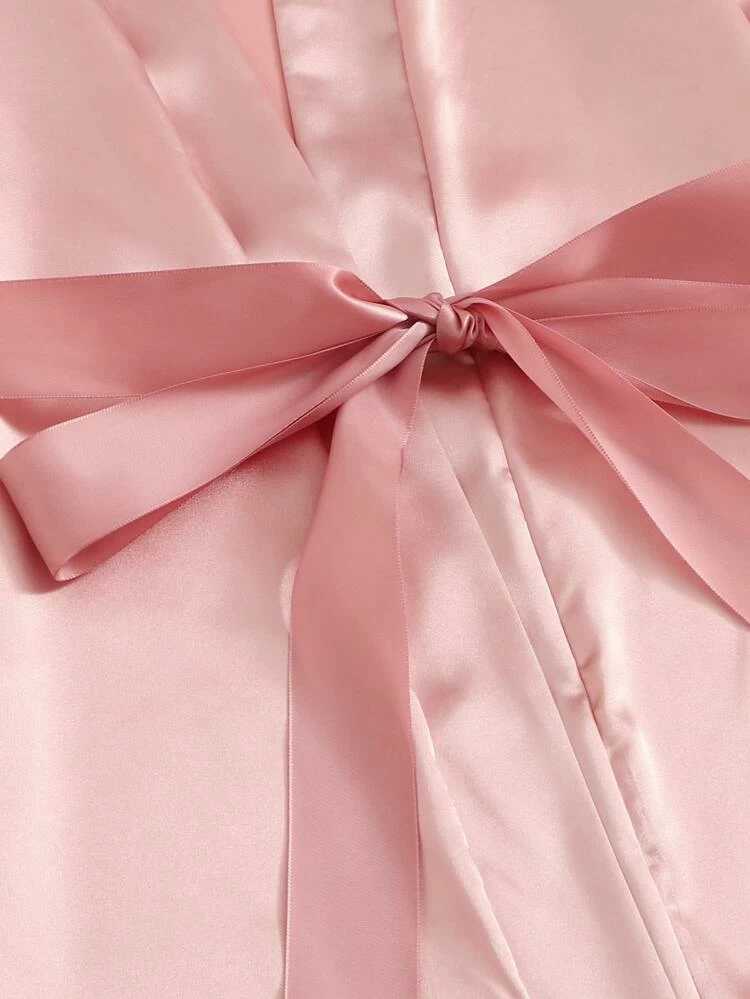 Floral Lace Bralette With Satin Shorts & Belted Robe - The MAYZ