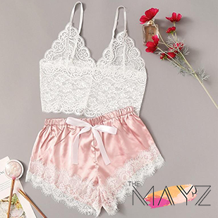 Floral Lace Cami Top With Satin Shorts - The MAYZ
