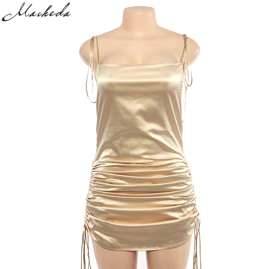 Solid Spaghetti Straps Backless Sleeveless Sexy Dresse - The MAYZ