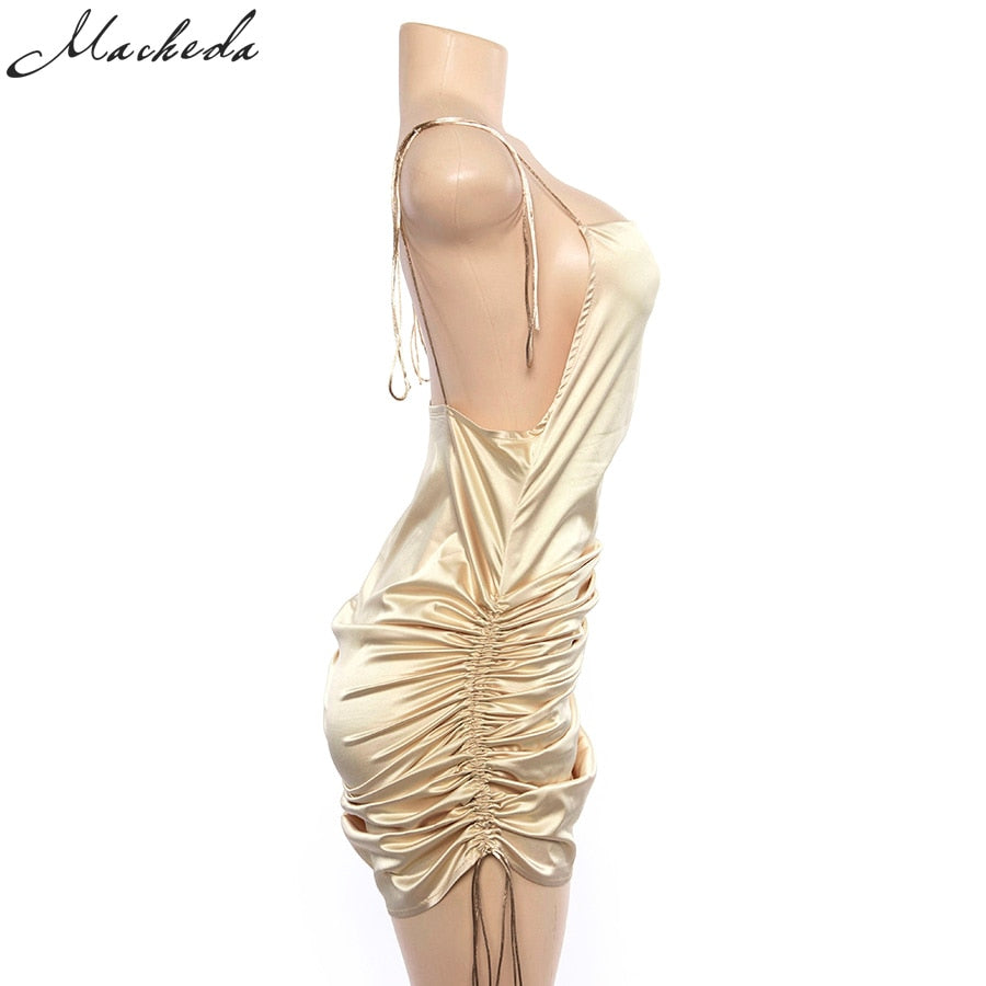 Solid Spaghetti Straps Backless Sleeveless Sexy Dresse - The MAYZ