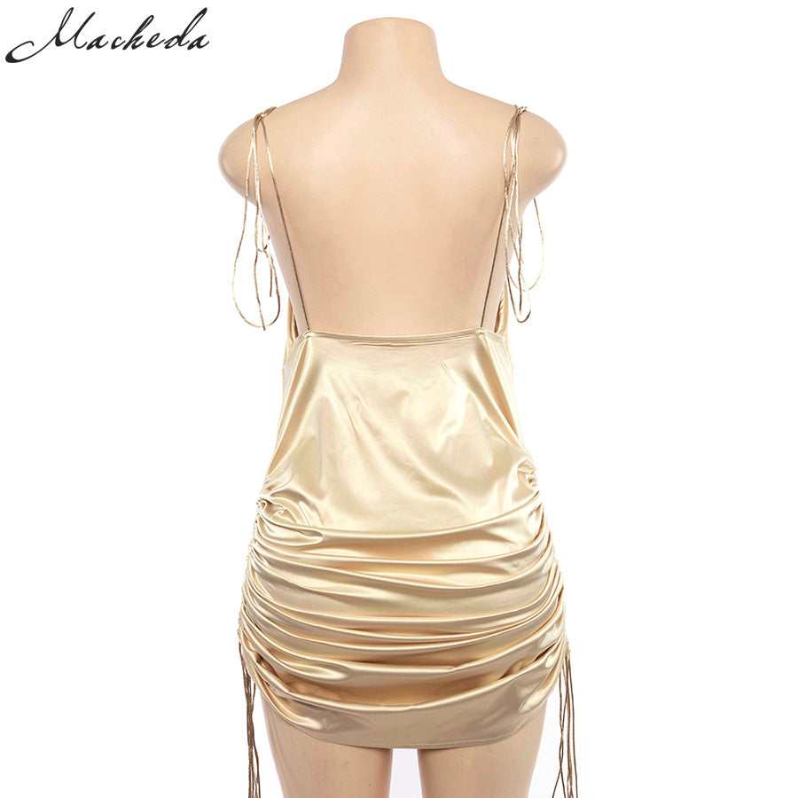 Solid Spaghetti Straps Backless Sleeveless Sexy Dresse - The MAYZ