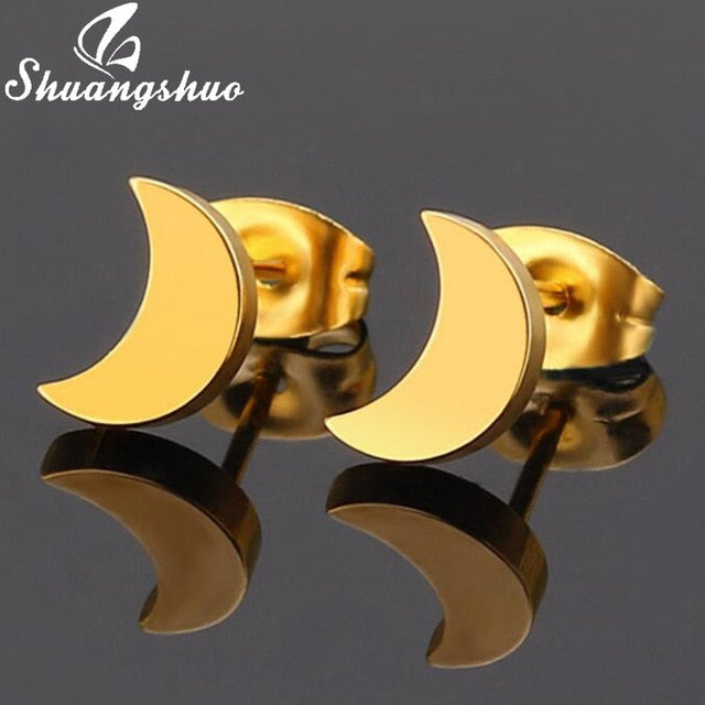 Earrings Mini Black Geometric Moon Star - The MAYZ