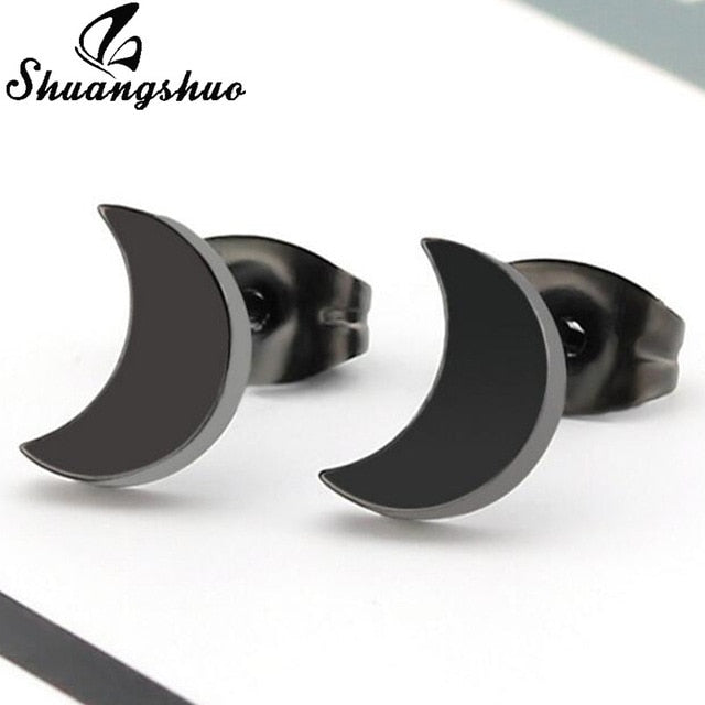 Earrings Mini Black Geometric Moon Star - The MAYZ