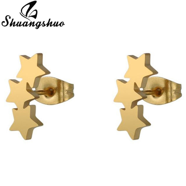 Earrings Mini Black Geometric Moon Star - The MAYZ