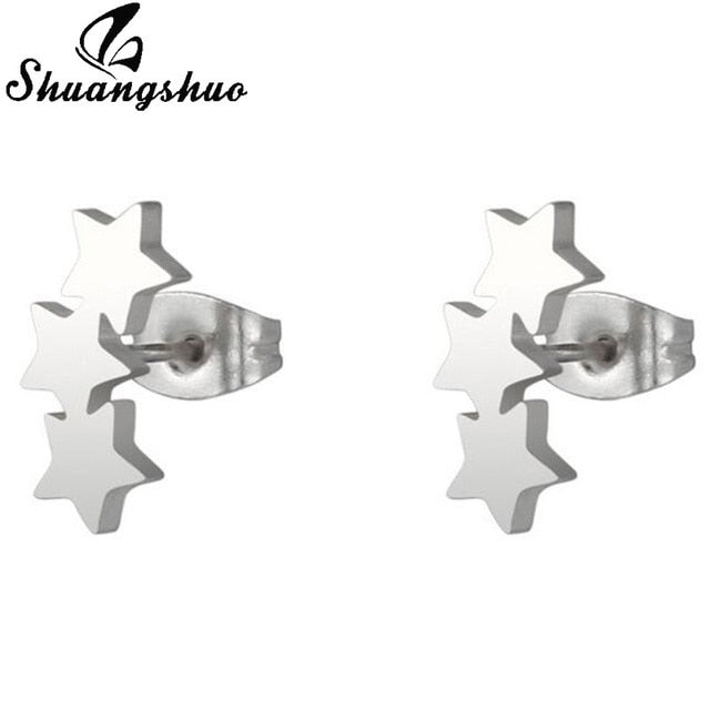 Earrings Mini Black Geometric Moon Star - The MAYZ