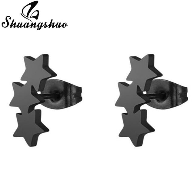 Earrings Mini Black Geometric Moon Star - The MAYZ