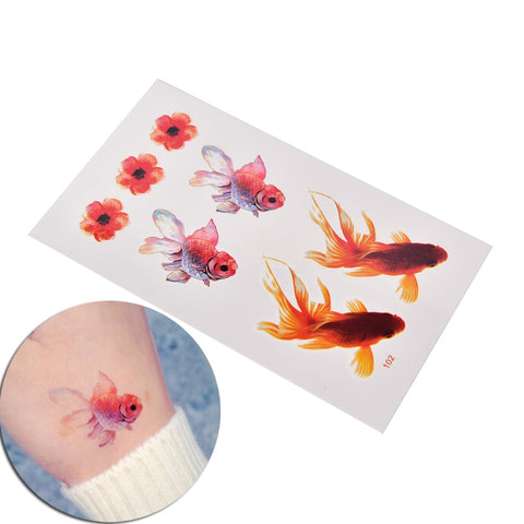 1 Sheet 3D Rose Gold Fish Goldfish Flower Girl Tatto - The MAYZ