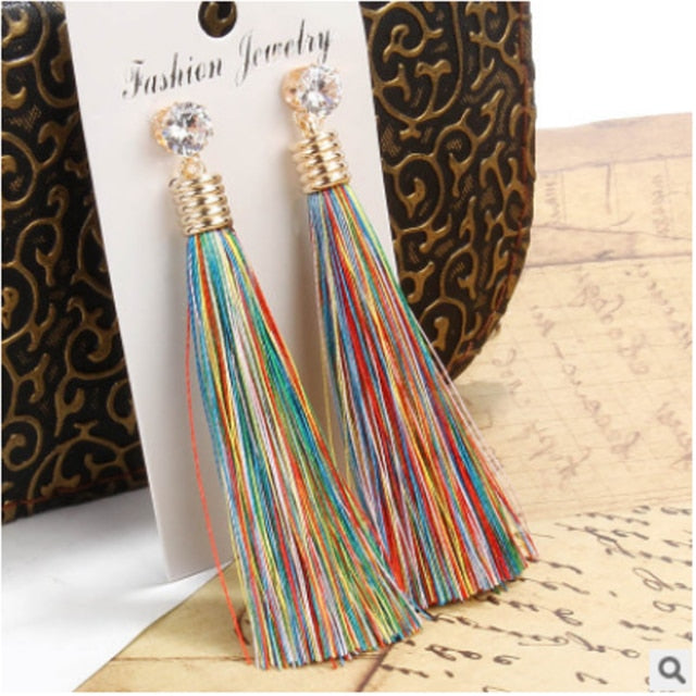 Crystal Long Earrings Drop Dangle Tassel - The MAYZ