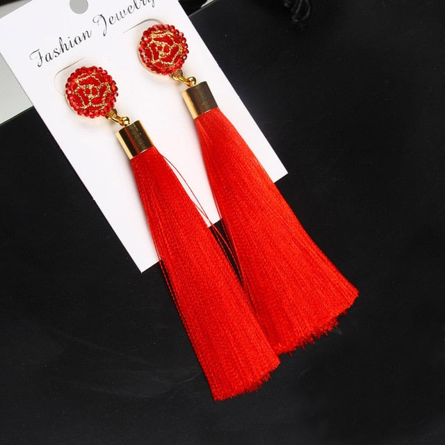 Crystal Long Earrings Drop Dangle Tassel - The MAYZ
