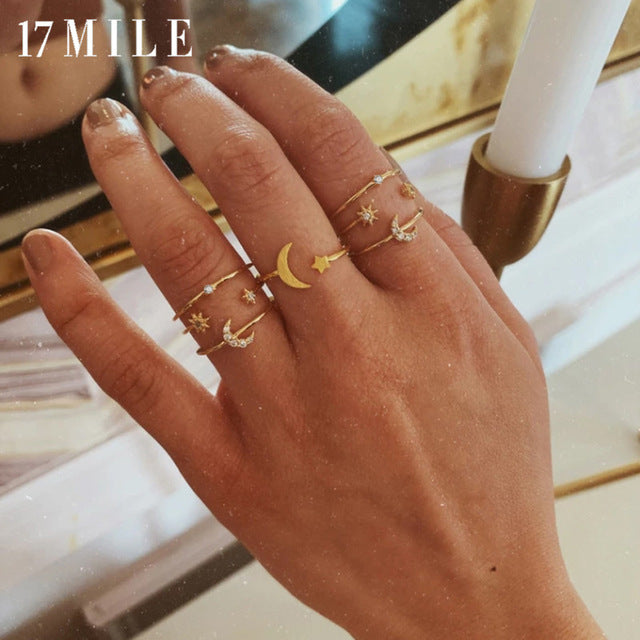 Vintage Gold Metal Crystal Rings Set - The MAYZ