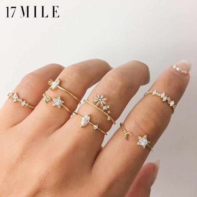 Vintage Gold Metal Crystal Rings Set - The MAYZ