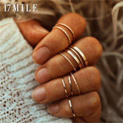 Vintage Gold Metal Crystal Rings Set - The MAYZ