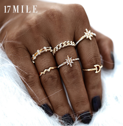 Vintage Gold Metal Crystal Rings Set - The MAYZ