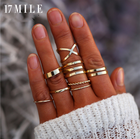 Vintage Gold Metal Crystal Rings Set - The MAYZ