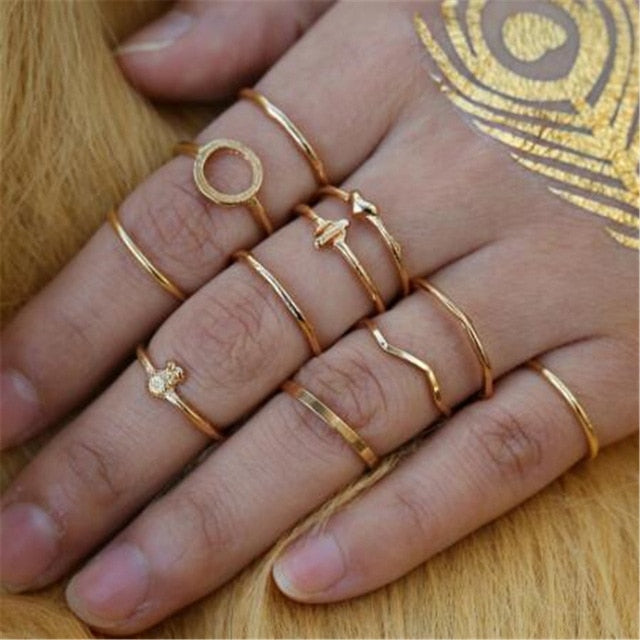 Vintage Gold Metal Crystal Rings Set - The MAYZ