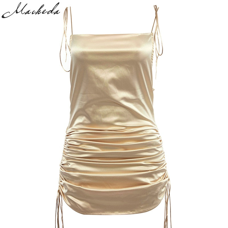Solid Spaghetti Straps Backless Sleeveless Sexy Dresse - The MAYZ