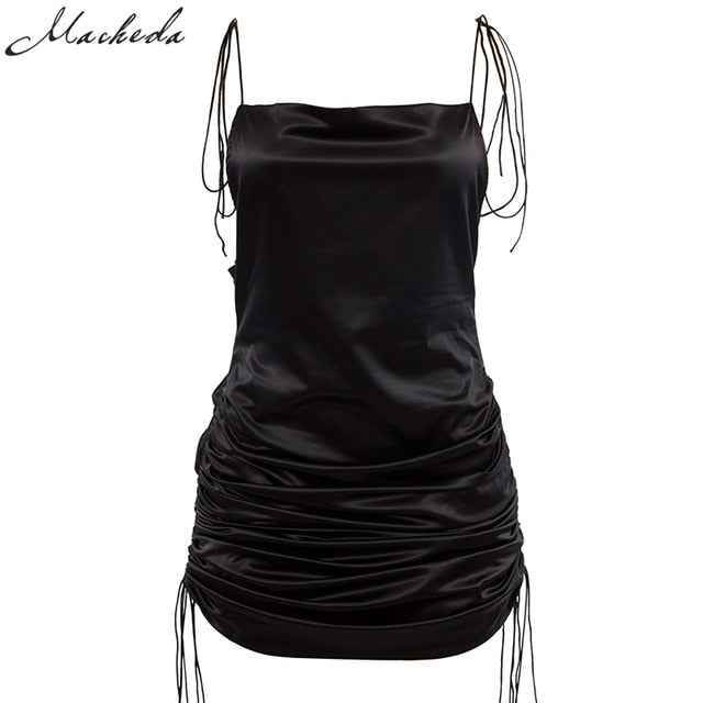 Solid Spaghetti Straps Backless Sleeveless Sexy Dresse - The MAYZ